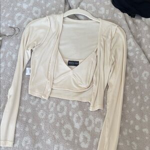 White Fox Boutique Beige Long Sleeve Crop Top